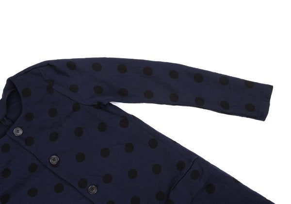 Y's Blue Wrinkle Finish Polka Dot Collarless Jacket Size 2