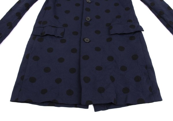 Y's Blue Wrinkle Finish Polka Dot Collarless Jacket Size 2