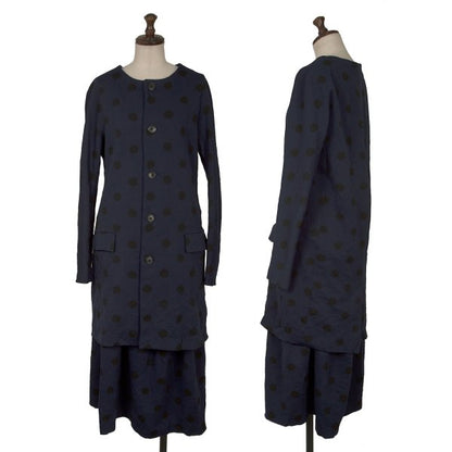 Y's Blue Wrinkle Finish Polka Dot Collarless Jacket Size 2