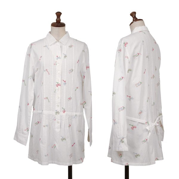Mademoiselle NON NON Key Embroidery Pintuck Blouse Size 38M