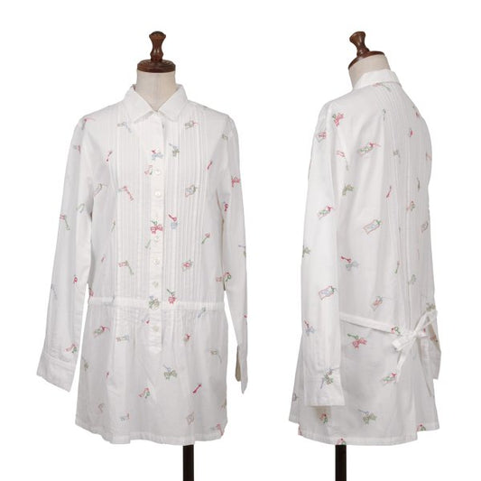 Mademoiselle NON NON Key Embroidery Pintuck Blouse Size 38M