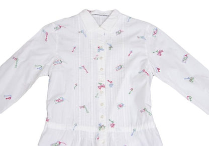 Mademoiselle NON NON Key Embroidery Pintuck Blouse Size 38M