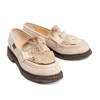 Paraboot ORSAY LAPIN Rabbit Fur Loafer Shoes Beige Boots Size 22CM