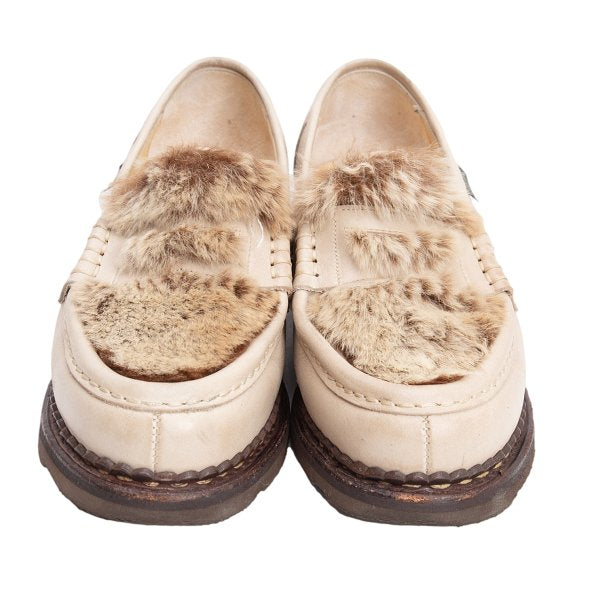 Paraboot ORSAY LAPIN Rabbit Fur Loafer Shoes Beige Boots Size 22CM