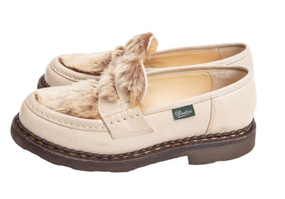 Paraboot ORSAY LAPIN Rabbit Fur Loafer Shoes Beige Boots Size 22CM