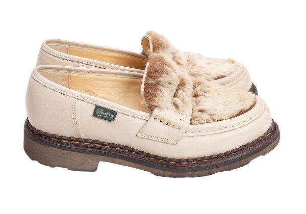 Paraboot ORSAY LAPIN Rabbit Fur Loafer Shoes Beige Boots Size 22CM