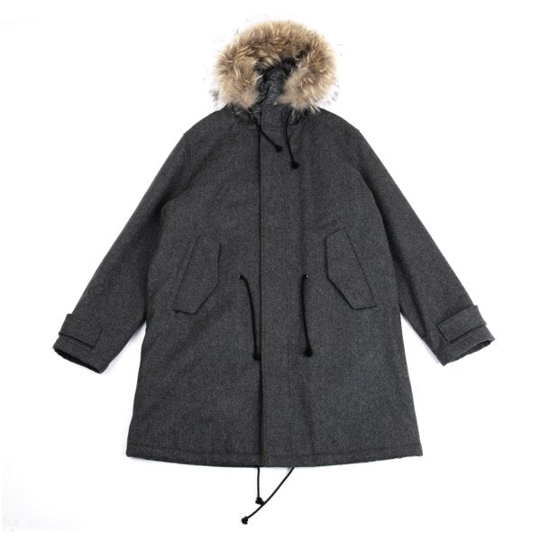 Paul Smith PS Wool Cashmere Raccoon Fur Coat Gray Size XL