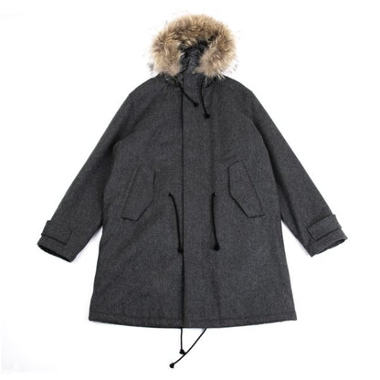 Paul Smith PS Wool Cashmere Raccoon Fur Coat Gray Size XL