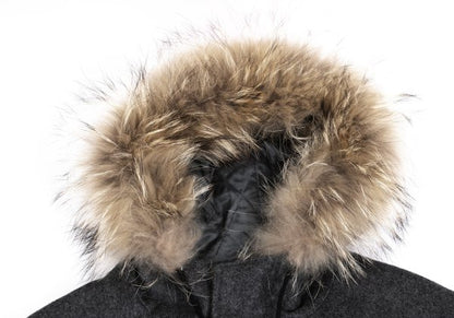 Paul Smith PS Wool Cashmere Raccoon Fur Coat Gray Size XL