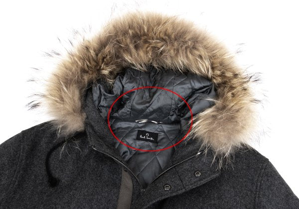 Paul Smith PS Wool Cashmere Raccoon Fur Coat Gray Size XL