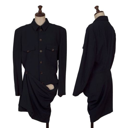 COMME des GARCONS Wool Hem Wrap Jacket Navy Blue Size M