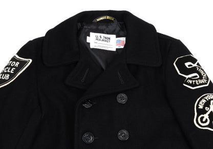 Schott Wool Nylon Patch P-Coat Black Size 38