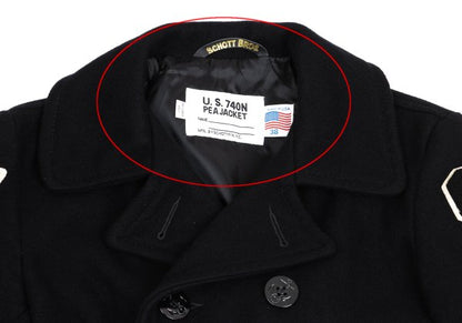 Schott Wool Nylon Patch P-Coat Black Size 38