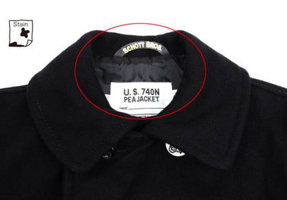 Schott Wool Nylon Patch P-Coat Black Size 38