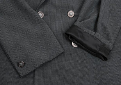 GIANNI VERSACE Silk Glen Check DB Jacket Gray Size 54
