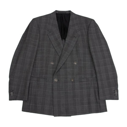 GIANNI VERSACE COUTURE Wool Check Double Jacket Gray Size XL