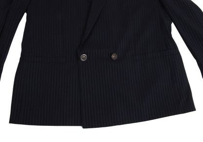 GIANNI VERSACE Wool Silk Shadow Stripe Jacket Navy Size 54