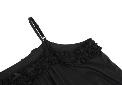 PINK HOUSE Cotton Frill Strap Midi Dress Black Size M
