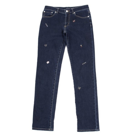 NON NO Animal Embroidered Slim Jeans Indigo Blue Size S