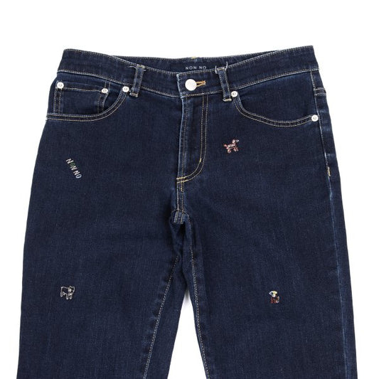 NON NO Animal Embroidered Slim Jeans Indigo Blue Size S