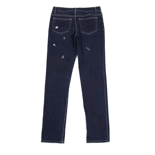 NON NO Animal Embroidered Slim Jeans Indigo Blue Size S