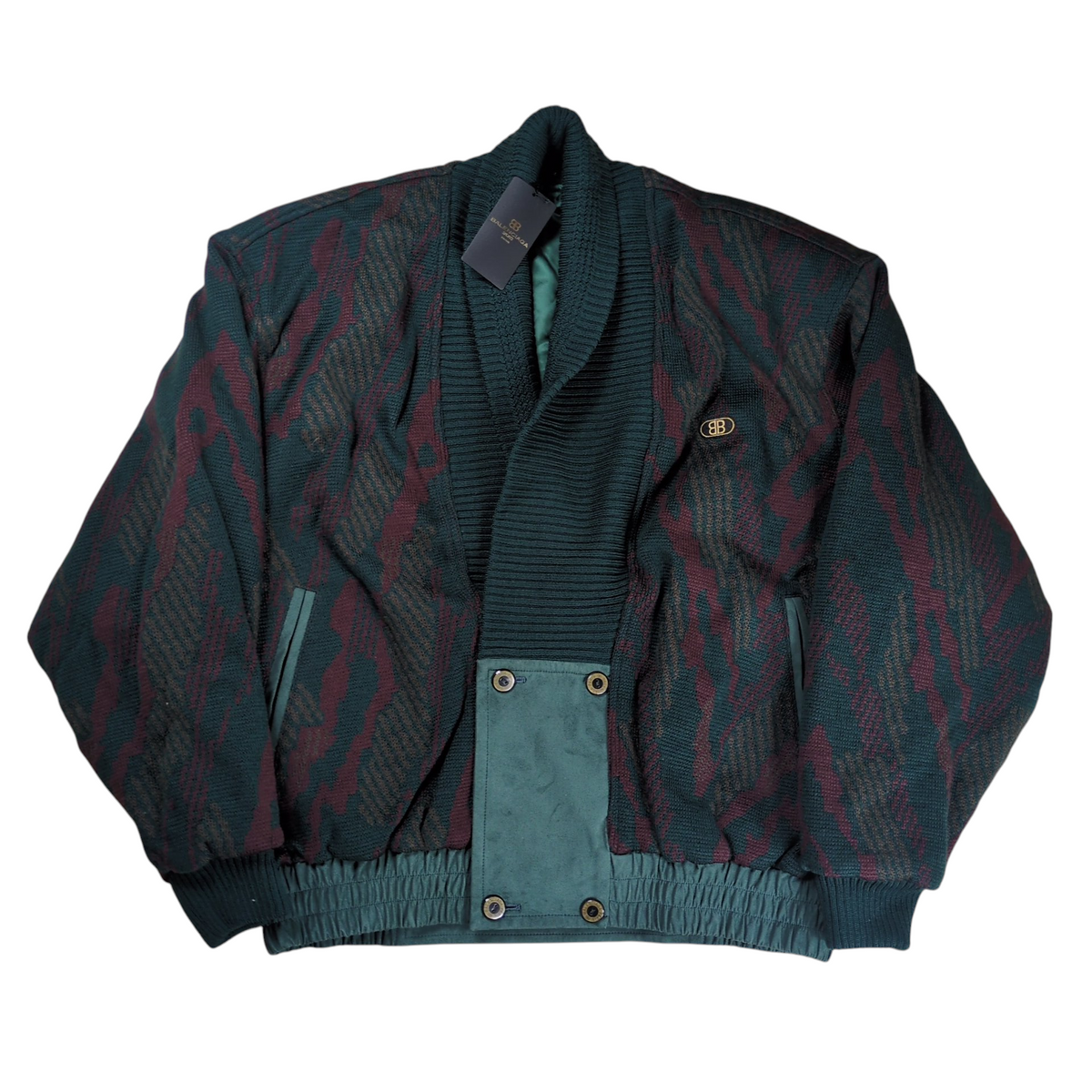 BALENCIAGA SPORTS Green Wool BB Logo Bomber Jacket Size LL