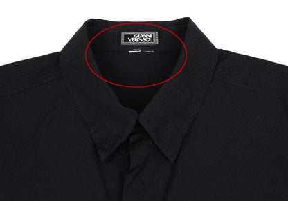 GIANNI VERSACE Honeycomb Weave Fly-Front Shirt Navy Size 54