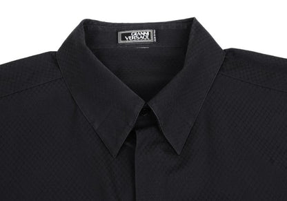 GIANNI VERSACE Honeycomb Weave Fly Front Shirt Navy Size 54