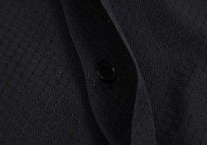 GIANNI VERSACE Honeycomb Weave Fly Front Shirt Navy Size 54