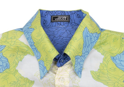 GIANNI VERSACE Medusa Print Silk Shirt White Size 54