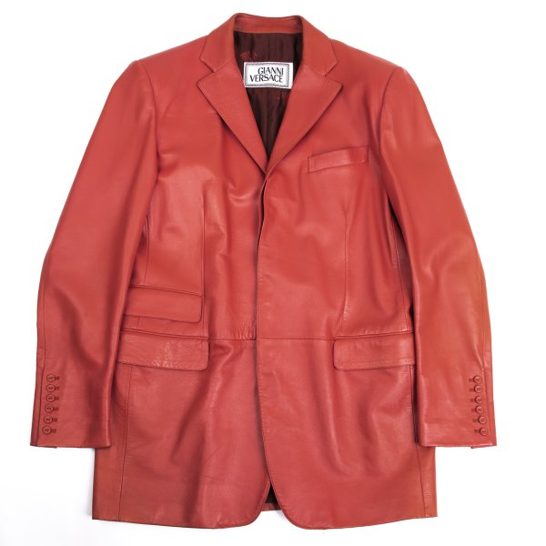 GIANNI VERSACE Double Pocket Leather Blazer Red Size L
