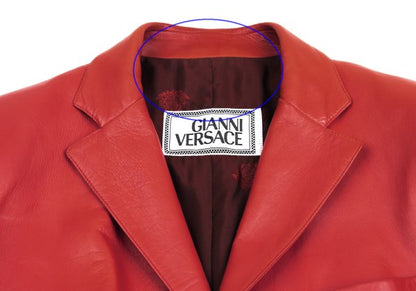 GIANNI VERSACE Double Pocket Leather Blazer Red Size L