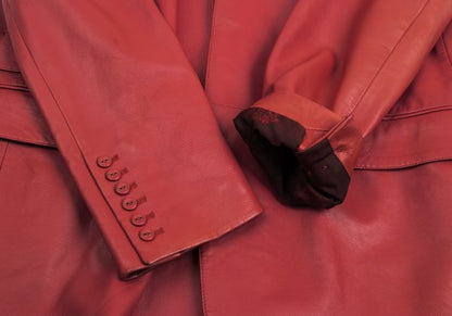 GIANNI VERSACE Double Pocket Leather Blazer Red Size L