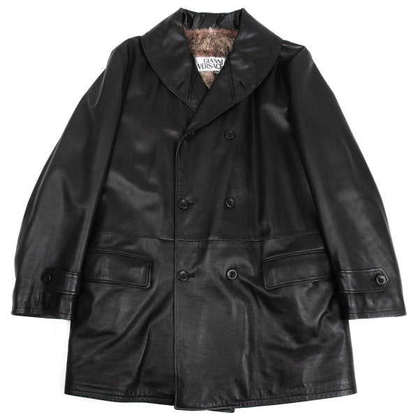 GIANNI VERSACE Fur Lined Double-Breasted Coat Black Size L