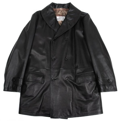 GIANNI VERSACE Fur Lined Double-Breasted Coat Black Size L