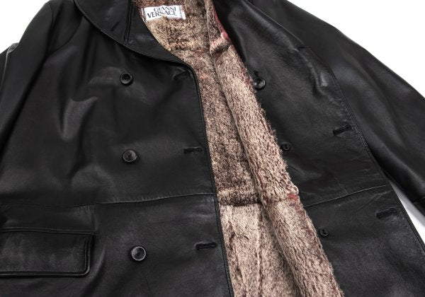GIANNI VERSACE Fur Lined Double-Breasted Coat Black Size L