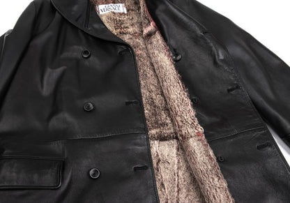 GIANNI VERSACE Fur Lined Double-Breasted Coat Black Size L
