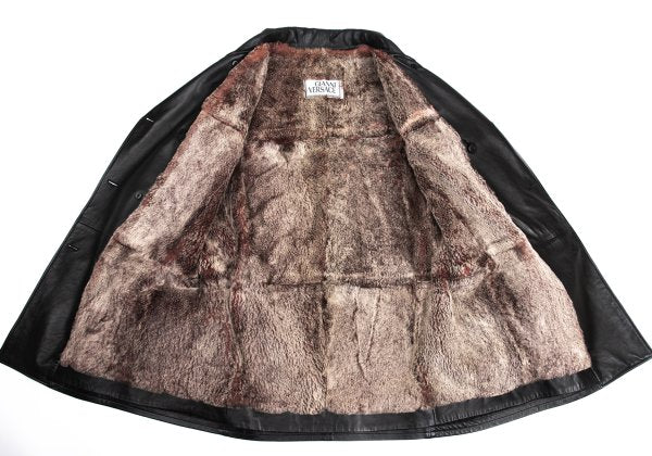 GIANNI VERSACE Fur Lined Double-Breasted Coat Black Size L