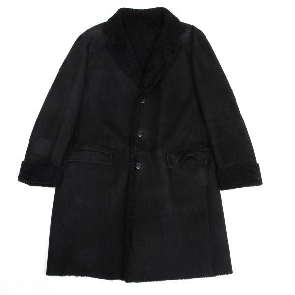 GIANNI VERSACE Black Mouton Boa-Lined Coat Size XL