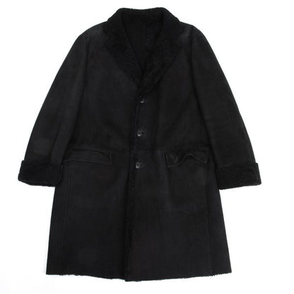 GIANNI VERSACE Black Mouton Boa-Lined Coat Size XL