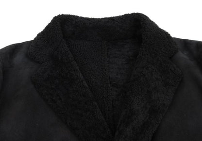 GIANNI VERSACE Black Mouton Boa-Lined Coat Size XL