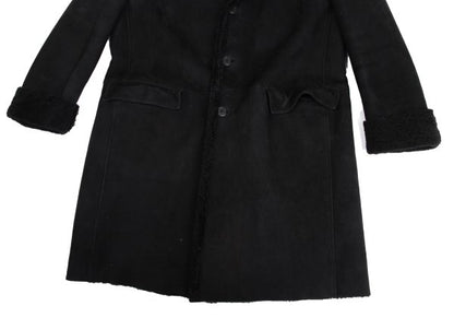 GIANNI VERSACE Black Mouton Boa-Lined Coat Size XL