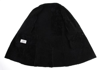 GIANNI VERSACE Black Mouton Boa-Lined Coat Size XL