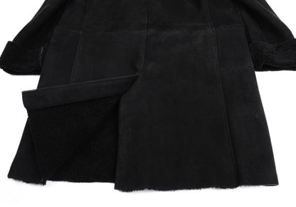 GIANNI VERSACE Black Mouton Boa-Lined Coat Size XL