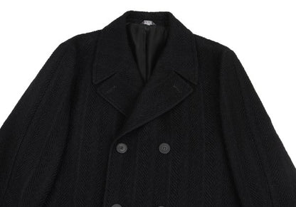 GIANNI VERSACE Herringbone Wool Blend Coat Black Size 52