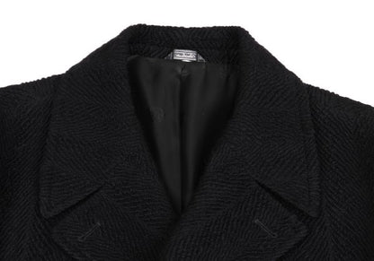 GIANNI VERSACE Herringbone Wool Blend Coat Black Size 52