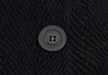 GIANNI VERSACE Herringbone Wool Blend Coat Black Size 52