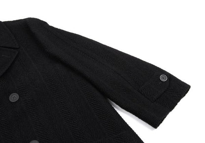 GIANNI VERSACE Herringbone Wool Blend Coat Black Size 52