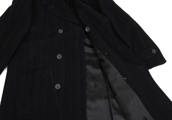 GIANNI VERSACE Herringbone Wool Blend Coat Black Size 52