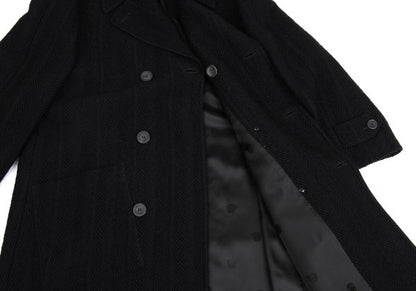 GIANNI VERSACE Herringbone Wool Blend Coat Black Size 52